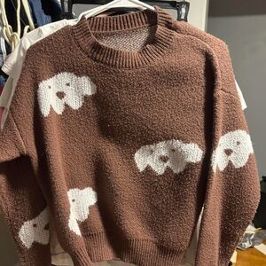 Brown Sweater with White Cloud Pattern
